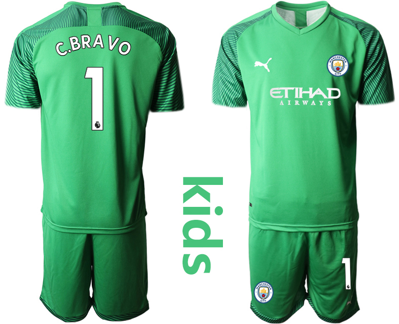 Youth 2020-2021 club  Manchester Cityl green goalkeeper #1 Soccer Jerseys